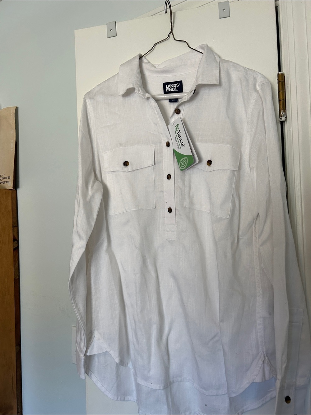 Lands' End Women’s White Long-Sleeve Button Popover Shirt